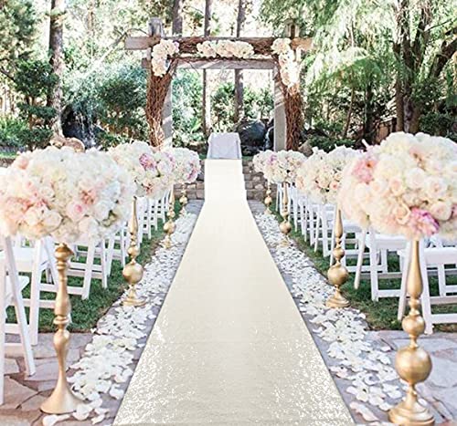 Aisle Runner for Wedding 15FTx2FT Sequin Aisle Runner Indoor Outdoor Ceremonies Decor Ivory Carpet Runner Church Runner Wedding Walkway Carpet Runner Rugs Aisle Runner Sequins (2FTx15FT, Ivory)