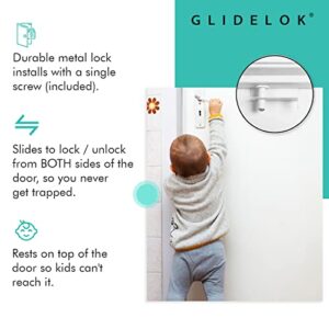 2 Pack - GlideLok Child Safety Door Top Lock Made of Durable Metal (Not Cheap Plastic Like Other Models) | for Childproofing Interior/Exterior Doors | Adults Can Operate Lock from Both Sides