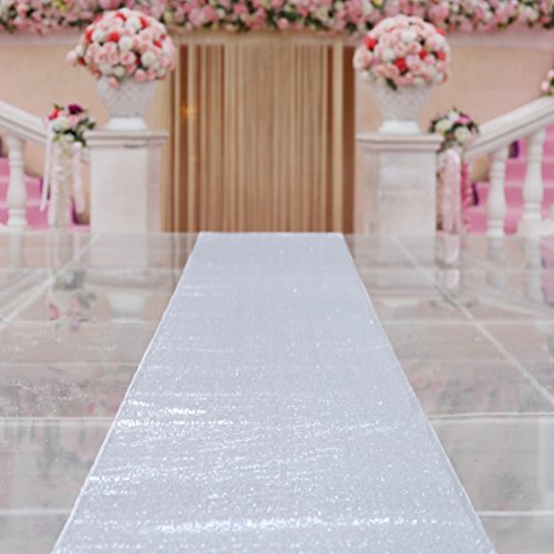 Trlyc Sparkle Carpet Runner Sequin Aisles Runner for Wedding-Silver 4ftx16ft