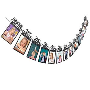 Black Graduation Photo Party Sign Banner, Recording From Kindergarten To 12th Grad Party Supplies, Congrats Grad Party Garlands Decorations