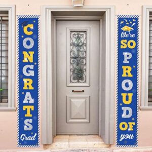 graduation door banner congrats grad porch sign and so proud of you yard signs royal blue gold silver graduations welcome hanging banner for college graduation party decorations