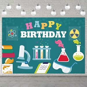 science happy birthday banner backdrop chemistry theme decor decorations for school science laboratory lab science classroom boy girl kid birthday party baby shower supplies favors photo booth props