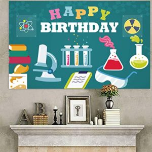 Science Happy Birthday Banner Backdrop Chemistry Theme Decor Decorations for School Science Laboratory Lab Science Classroom Boy Girl Kid Birthday Party Baby Shower Supplies Favors Photo Booth Props