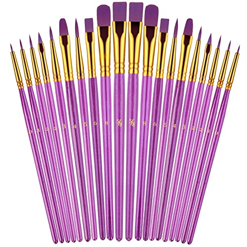 Paint Brushes Set, 2Pack 20 Pcs Paint Brushes for Acrylic Painting, Oil Watercolor Acrylic Paint Brush, Artist Paintbrushes for Body Face Rock Canvas, Kids Adult Drawing Arts Crafts Supplies, Purple