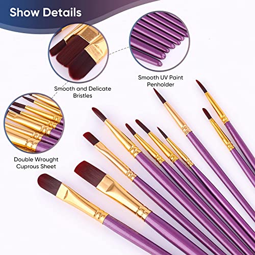 Paint Brushes Set, 2Pack 20 Pcs Paint Brushes for Acrylic Painting, Oil Watercolor Acrylic Paint Brush, Artist Paintbrushes for Body Face Rock Canvas, Kids Adult Drawing Arts Crafts Supplies, Purple