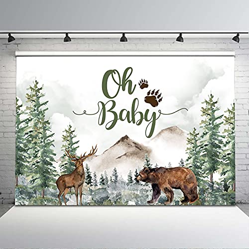 Avezano Adventure Baby Shower Backdrop Rustic Forest Woodland Mountain Bear Baby Shower Background Banner Boy Country Bear Deer Baby Shower Backdrops Decorations (8x6)