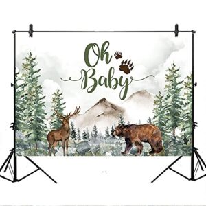 Avezano Adventure Baby Shower Backdrop Rustic Forest Woodland Mountain Bear Baby Shower Background Banner Boy Country Bear Deer Baby Shower Backdrops Decorations (8x6)