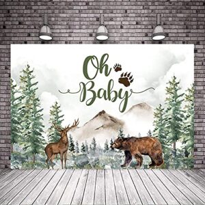 Avezano Adventure Baby Shower Backdrop Rustic Forest Woodland Mountain Bear Baby Shower Background Banner Boy Country Bear Deer Baby Shower Backdrops Decorations (8x6)