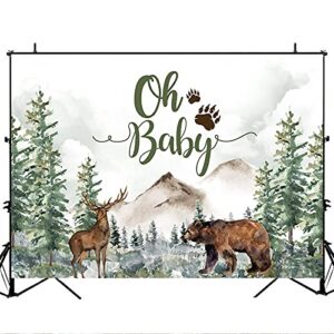 Avezano Adventure Baby Shower Backdrop Rustic Forest Woodland Mountain Bear Baby Shower Background Banner Boy Country Bear Deer Baby Shower Backdrops Decorations (8x6)