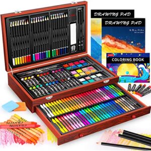 art supplies, caliart 153-pack deluxe wooden art set crafts drawing painting coloring supplies kit with 2 a4 sketch pads, 1 coloring book, creative gift box for adults artist beginners kids girls boys