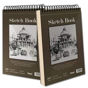 9″ x 12″ sketch book, top spiral bound sketch pad, 2 packs 100-sheets each (68lb/100gsm), acid free art sketchbook artistic drawing painting writing paper for kids adults beginners artists
