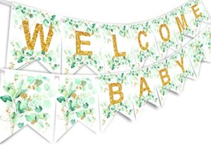 eucalyptus gold welcome baby banner – eucalyptus baby shower supplies – eucalyptus baby shower decorations – gender neutral baby shower decorations – baby banner