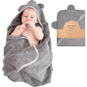 munich blue baby towel for boys and girls – cozy baby bath towel for newborn, infant and toddler – 600gsm premium super soft hooded baby towel with cute bear ears (cloudy color, 35 x 35 inch)