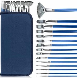 paint brush set,rosmax artist paint brushes-nylon hair &15 different sizes for acrylic painting,oil,watercolor,fabric-great for kids adult drawing arts crafts supplies or beginners,professionals.
