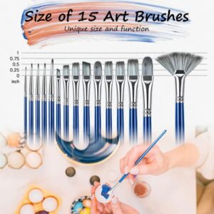 Paint Brush Set,Rosmax Artist Paint Brushes-Nylon Hair &15 Different Sizes for Acrylic Painting,Oil,Watercolor,Fabric-Great for Kids Adult Drawing Arts Crafts Supplies or Beginners,Professionals.