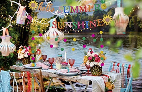 Hello Summer Banner, Glittery Hello Sunshine Classroom Decor Sign, Hello Summer Decorations for Home Office, Hello Summer Birthday Party Decorations, Sunflower Flamingo Pineapple Hawaiian Party Decor