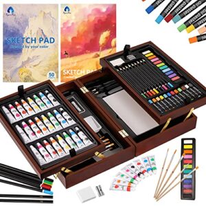 art supplies, vigorfun deluxe wooden art set crafts drawing painting kit with 2 sketch pads, oil pastels, acrylic, watercolor paints, creative gifts box for adults artist kids teens girls
