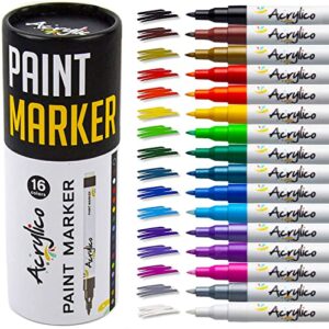 paint pens for rock painting, stone, ceramic, glass, wood, canvas-set of 16 extra fine tip acrylic paint markers art supplies, adults & kids arts craft kit for scrapbooking & drawing