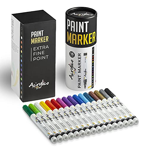 Paint Pens for Rock Painting, Stone, Ceramic, Glass, Wood, Canvas-Set of 16 Extra Fine Tip Acrylic Paint Markers Art Supplies, Adults & Kids Arts Craft Kit for Scrapbooking & Drawing