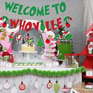 Welcome to Whoville Banner Grinch Christmas Decorations Grinch Garland Decorations Grinch Christmas Vacation Holiday Birthday Party Decorations Christmas Grinch Home Decorations(3 Packs,Pre-assembled)