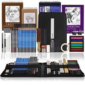 u.s. art supply 54-piece drawing & sketching art set with 4 sketch pads (242 paper sheets) – ultimate artist kit, graphite and charcoal pencils & sticks, pastels, erasers – pop-up carry case, students
