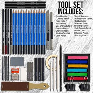 U.S. Art Supply 54-Piece Drawing & Sketching Art Set with 4 Sketch Pads (242 Paper Sheets) - Ultimate Artist Kit, Graphite and Charcoal Pencils & Sticks, Pastels, Erasers - Pop-Up Carry Case, Students