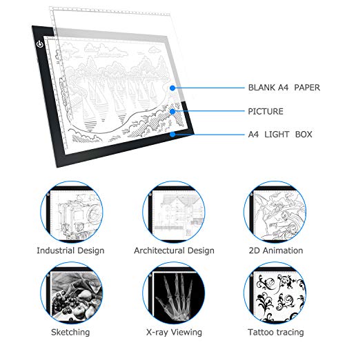 LitEnergy Portable A4 LED Copy Board Light Tracing Box, Ultra-Thin Adjustable USB Power Artcraft LED Trace Light Pad for Tattoo Drawing, Streaming, Sketching, Animation, Stenciling