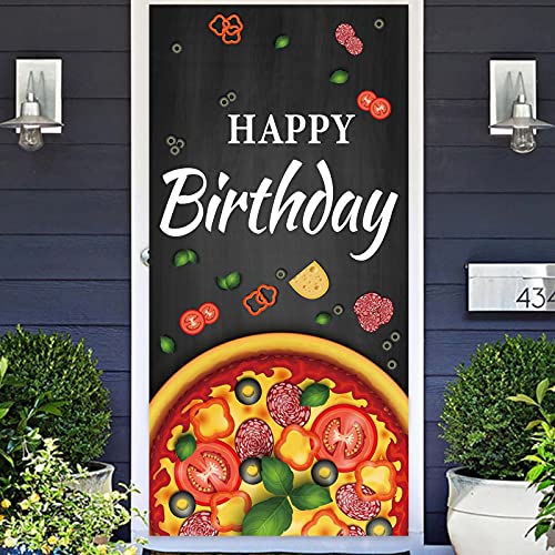 Happy Birthday Pizza by The Slice Banner Backdrop Flag Photo Booth Props Favors Supplies Cooking Delicious Food Theme Decor for 1st Birthday Pizza Party Baby Shower Decorations