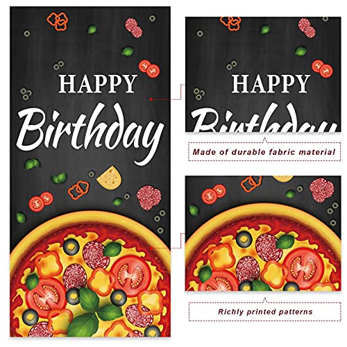 Happy Birthday Pizza by The Slice Banner Backdrop Flag Photo Booth Props Favors Supplies Cooking Delicious Food Theme Decor for 1st Birthday Pizza Party Baby Shower Decorations