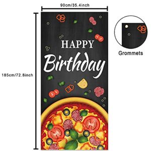 Happy Birthday Pizza by The Slice Banner Backdrop Flag Photo Booth Props Favors Supplies Cooking Delicious Food Theme Decor for 1st Birthday Pizza Party Baby Shower Decorations