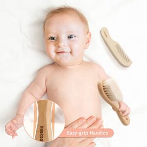 haakaa Baby Hair Brush and Comb Set for Newborns & Toddlers, Natural Hair Comb Wooden Comb Perfect Baby Shower and Registry Gift - Ideal for Cradle Cap