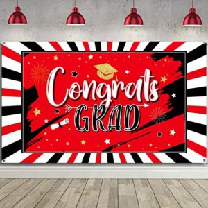 2023 graduation decorations party backdrop large banner for class, grad photography background congrats sign graduation favors supplies and prom booth indoor outdoor (red)