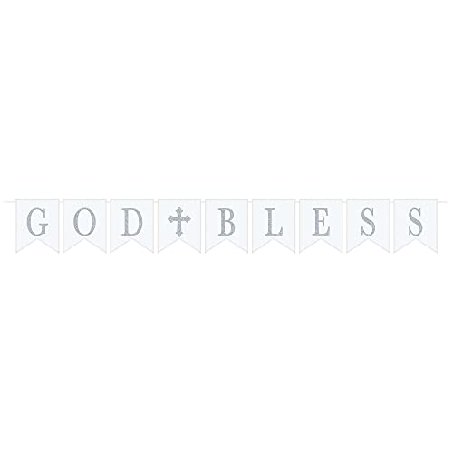 "God Bless" Canvas w/ Glitter Pennant Banner | 8.5' w/ 7" Pennants | 1 Pc