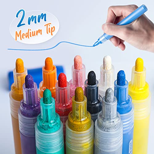 JR.WHITE Acrylic Paint Pens Paint Markers for Rock Painting, Canvas, Wood, Glass, Fabric, Metal, Plastic, Arts Crafts Easter Eggs, Pumpkin, Scrapbooking Supplies, Graffiti Markers for Adults Kids