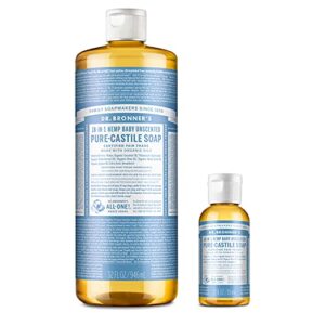dr. bronner’s pure-castile liquid soap – baby unscented bundle. 32 oz. bottle and 2 oz. travel bottle