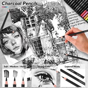 Soucolor 73 Art Supplies for Adults Teens Kids Beginners, Art Kit Drawing Supplies Sketching Set, Drawing Pencils Set Zipper Gift Case: Sketch Book, Coloring Book, Metallic Charcoal Pencils Stuff