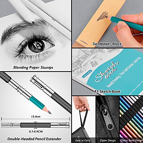 Soucolor 73 Art Supplies for Adults Teens Kids Beginners, Art Kit Drawing Supplies Sketching Set, Drawing Pencils Set Zipper Gift Case: Sketch Book, Coloring Book, Metallic Charcoal Pencils Stuff