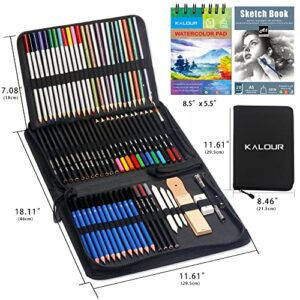 Kalour 76 Drawing Sketching Kit Set - Pro Art Supplies with Sketchbook & Watercolor Paper - Include Watercolor,Graphite,Colored,Metallic,Pastel,Charcoal Pencil - for Artists Beginners Adults Teens