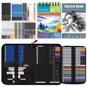kalour 76 drawing sketching kit set – pro art supplies with sketchbook & watercolor paper – include watercolor,graphite,colored,metallic,pastel,charcoal pencil – for artists beginners adults teens