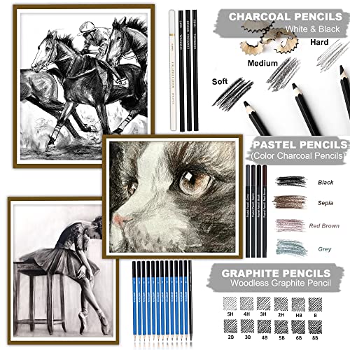 Kalour 76 Drawing Sketching Kit Set - Pro Art Supplies with Sketchbook & Watercolor Paper - Include Watercolor,Graphite,Colored,Metallic,Pastel,Charcoal Pencil - for Artists Beginners Adults Teens