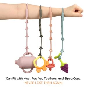 Toy Safety Straps, Adjustable Stretchable Sippy Cup Straps, Sippy Bottles or Pacifier to Stroller, Highchair, Car Seat, Hanging Basket (Sage,Ether,Blush,Muted)