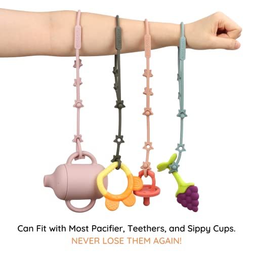 Toy Safety Straps, Adjustable Stretchable Sippy Cup Straps, Sippy Bottles or Pacifier to Stroller, Highchair, Car Seat, Hanging Basket (Sage,Ether,Blush,Muted)