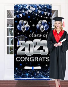 congrats grad banner decoration- class of 2023 large blue door cover banner decoration for graduation party supplies (blue)