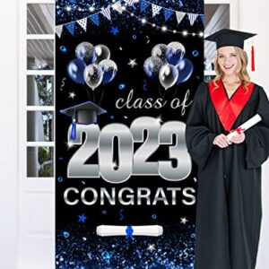 Congrats Grad Banner Decoration- Class of 2023 Large Blue Door Cover Banner Decoration for Graduation Party Supplies (Blue)