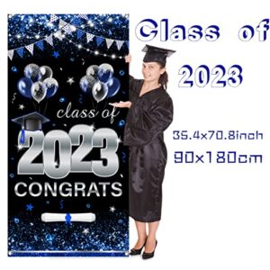 Congrats Grad Banner Decoration- Class of 2023 Large Blue Door Cover Banner Decoration for Graduation Party Supplies (Blue)