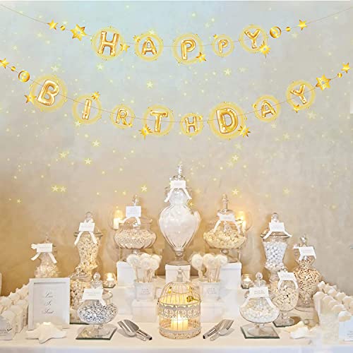 Gold Star Happy Birthday Banner for Twinkle Little Star Party Decorations Star Moon Planet Universe Celestial Hanging Garland for Birthday Party Supplies