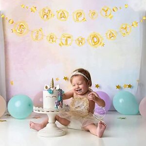 Gold Star Happy Birthday Banner for Twinkle Little Star Party Decorations Star Moon Planet Universe Celestial Hanging Garland for Birthday Party Supplies