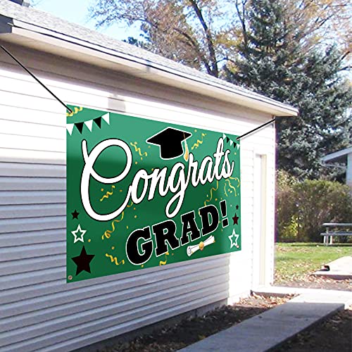 Bunny Chorus Graduation Decorations 2023 Party Backdrop Banner, Extra Large 71" x 40" Green Black Photo Booth Props Decorations, Congrats Grad Home for Outdoor Indoor Supplies