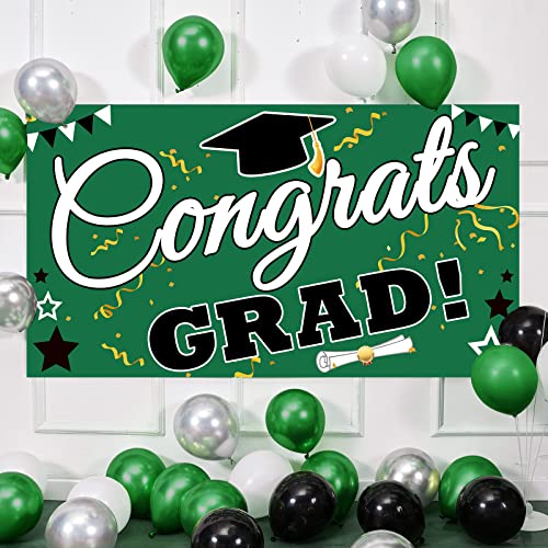 Bunny Chorus Graduation Decorations 2023 Party Backdrop Banner, Extra Large 71" x 40" Green Black Photo Booth Props Decorations, Congrats Grad Home for Outdoor Indoor Supplies