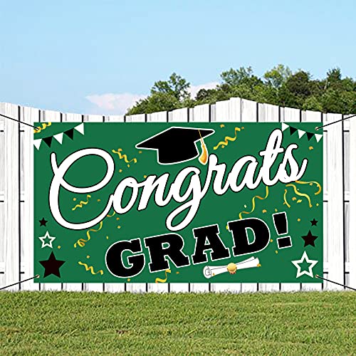 Bunny Chorus Graduation Decorations 2023 Party Backdrop Banner, Extra Large 71" x 40" Green Black Photo Booth Props Decorations, Congrats Grad Home for Outdoor Indoor Supplies